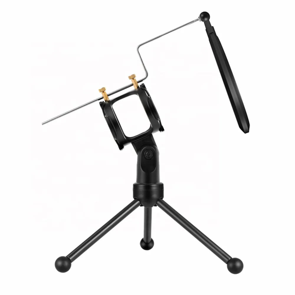 
Desktop Microphone Tripod Stand Shock Mount Desk Mic Holder with Pop Filter Net for Podcast Chatting Meeting Live 