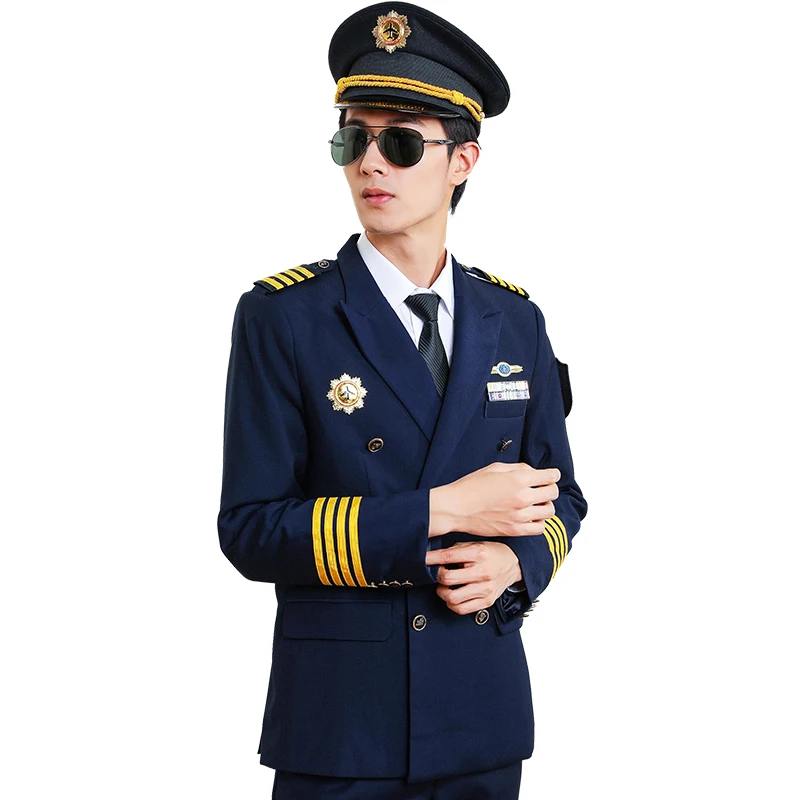 
Navy Blue Pilot Military Captain Pilot Uniform Suit Airline Uniforms 