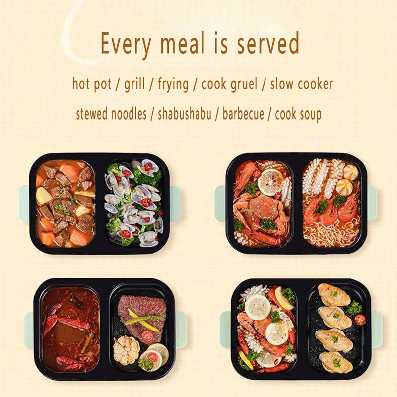 110V 220V Multi-functional Cooking Pot Shabu Roast One Household Electric Hot Pot Barbecue Oven Electric Grill Pan Barbecue