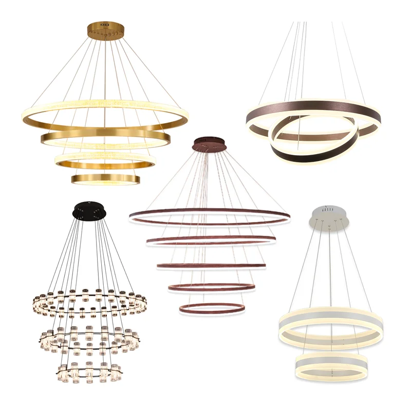 custom ring luxury large hotel living room bedroom ceiling stair K9 crystal lighting black modern nordic led chandelier