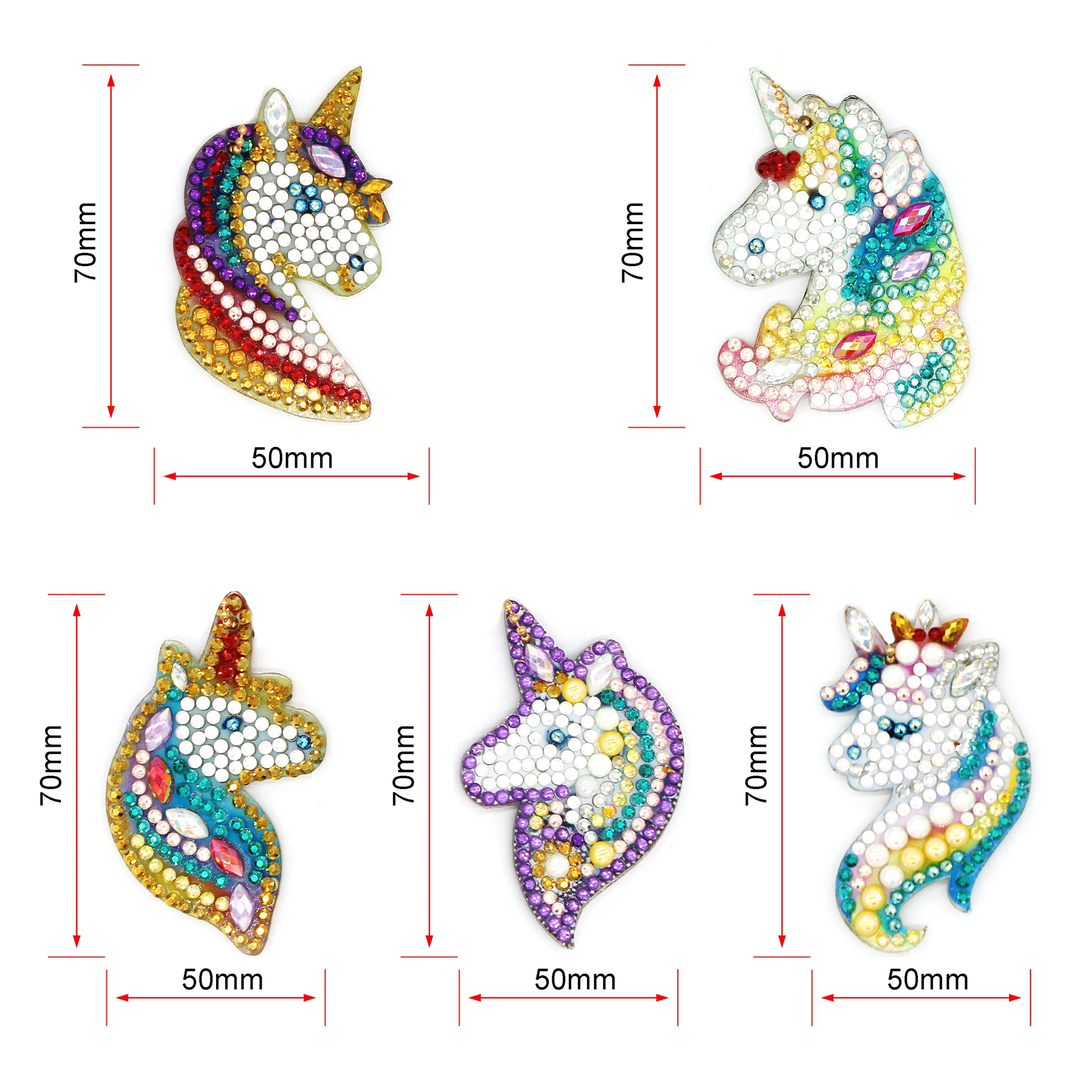 wholesale unicorn round diamond painting keychains 5pcs/set kit for kids diy toys crafts kits keychain