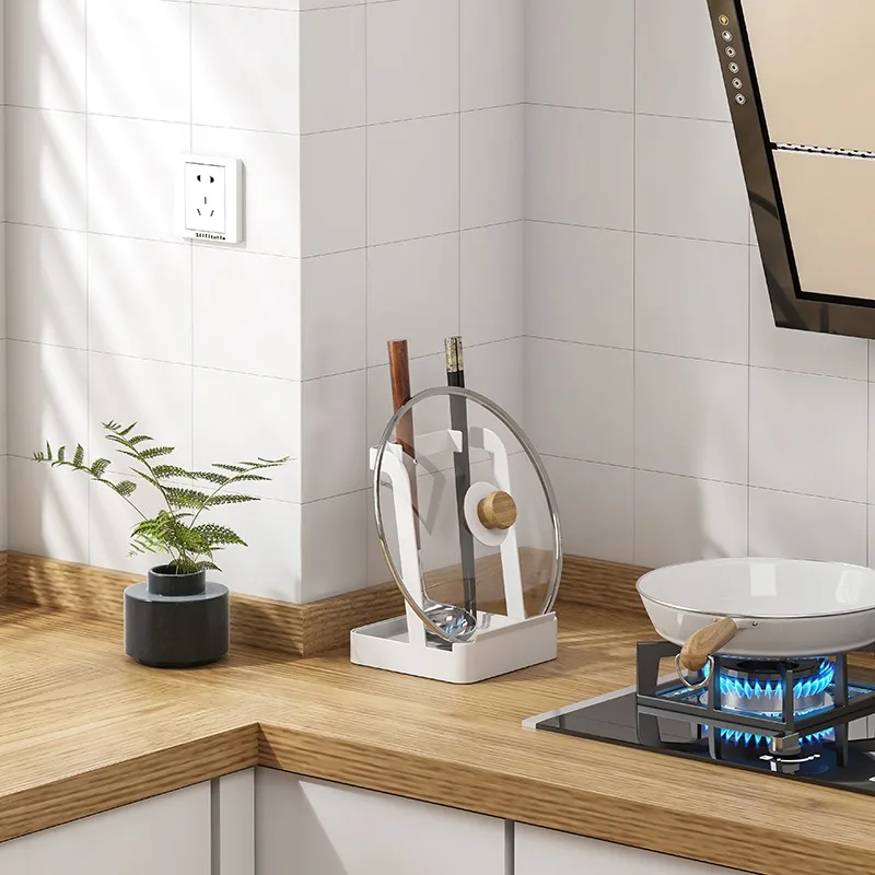Kitchen Countertop Spatula & Soup Spoon Storage Rack Sit-Down Water Tray with Household Cutting Board Pot Cover Rack
