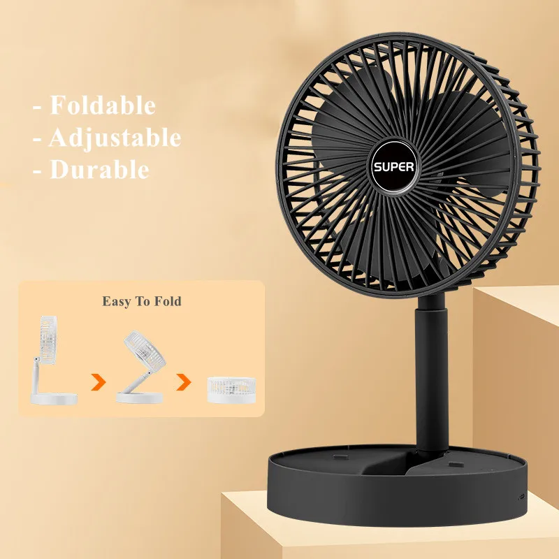 China Manufacture 800mA Rechargeable Battery 6-10 Hours Adjustable Multifunctional Folding Electric Fan