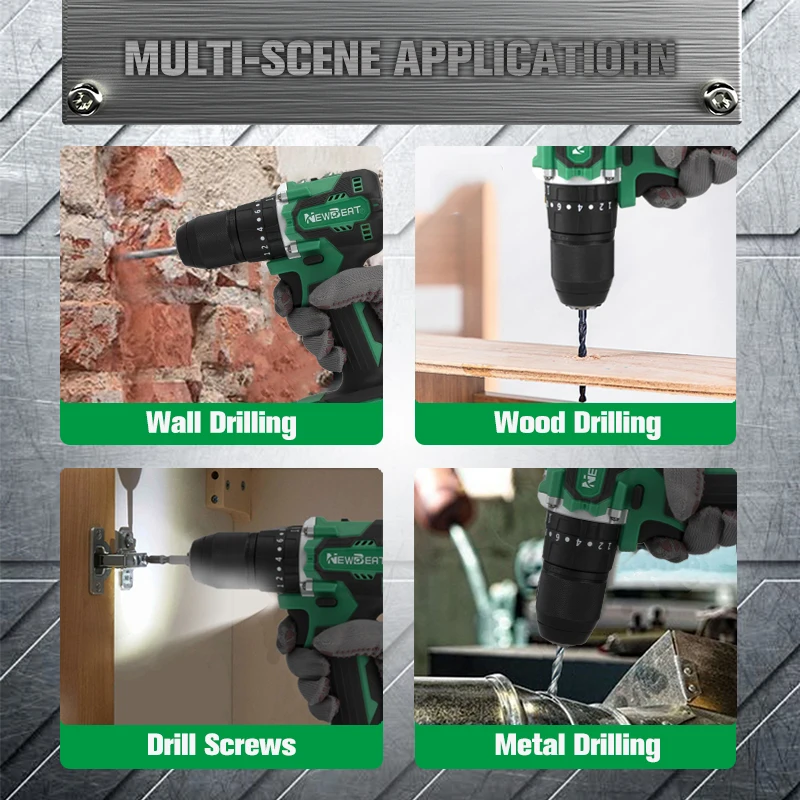 NewBeat Electric Power Battery Brushless Driver Drilling Machines for Wood 21v Cordless Drill Impact