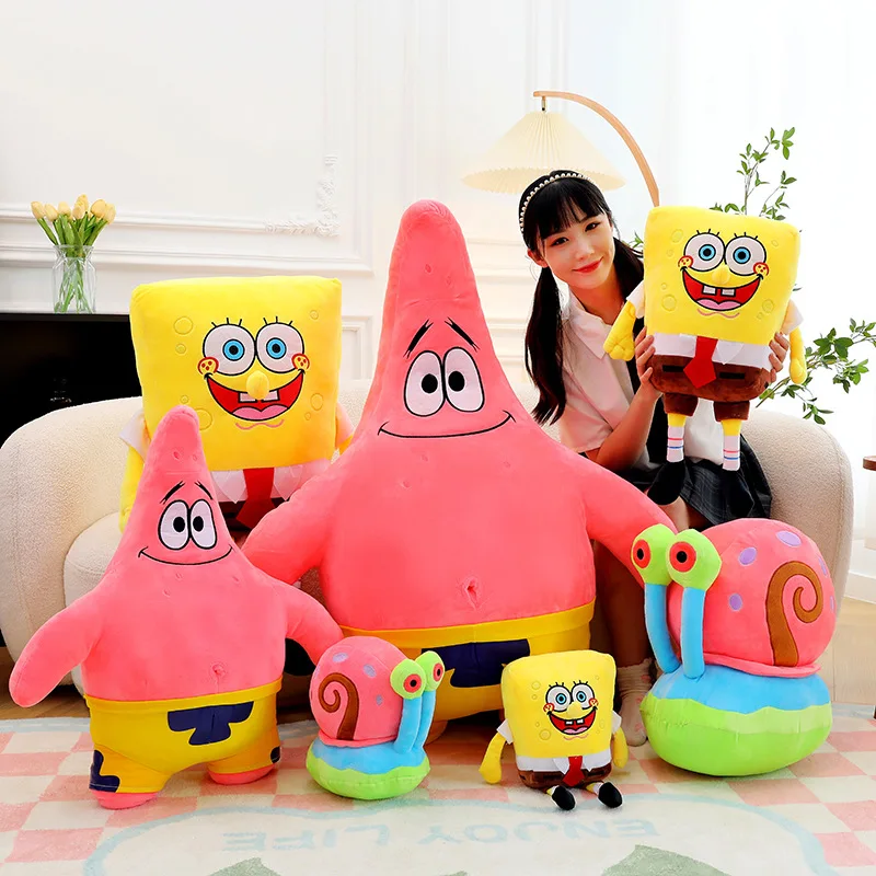 Cute Sponge Bob SquarePants Doll and Pai Daxing Doll Small Snail Plush Large Bed Pillow Doll