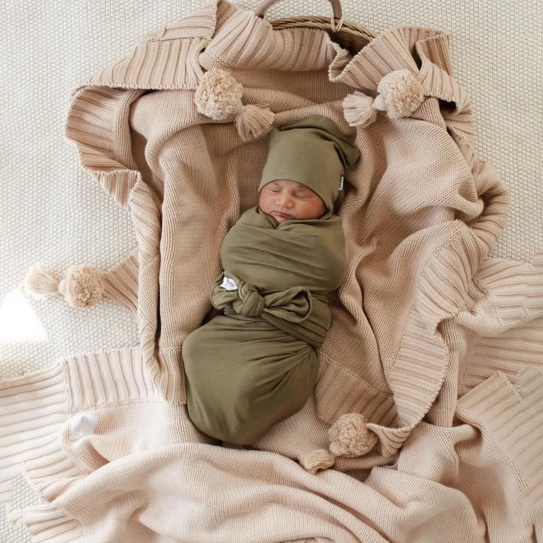 OEM Wholesale Comfortable Warm Solid 100% Cotton Quilt Receiving Baby Knit Throw Blankets