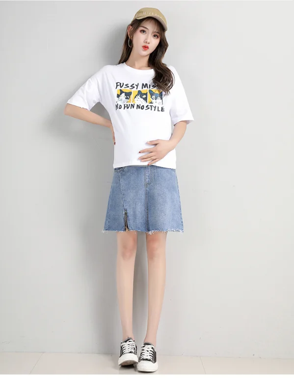 
Wholesale pregnant women denim skirt irregular belly lift bag hip a-line skirt maternity skirt 