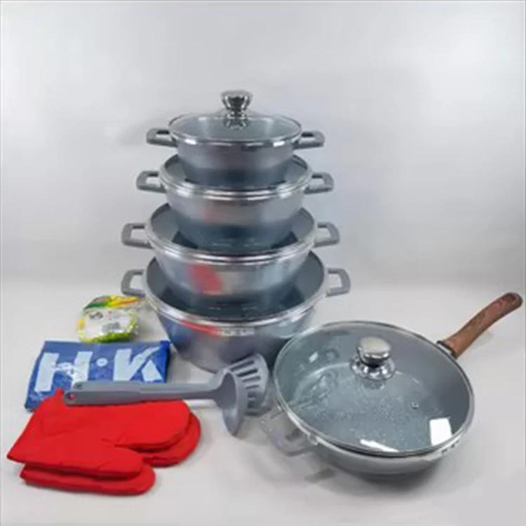 High Quality 16PCS Die Cast White Black Red Granite Coated Aluminum Cookware Sets Nonstick Cooking Pot Set