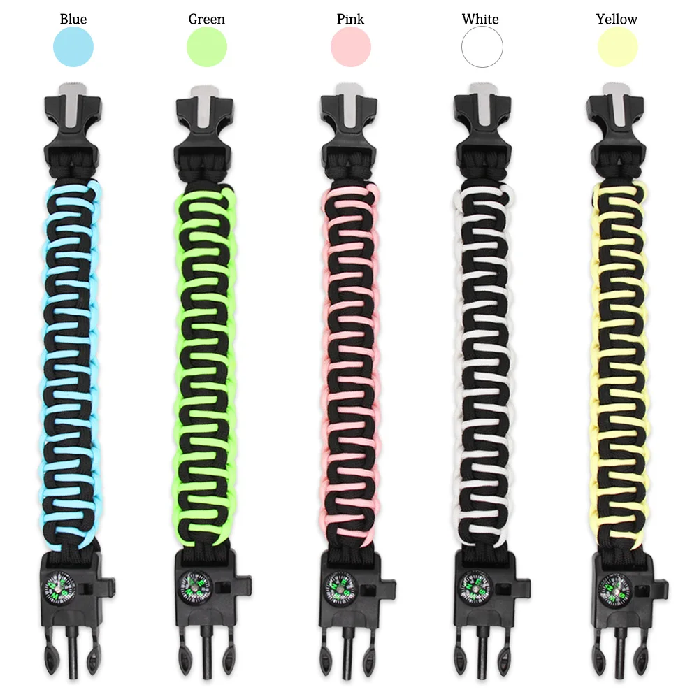 Camping Emergency Whistle fire starter  Parachute Cord Bracelet Glow in the Dark 550 Paracord Survival Bracelet