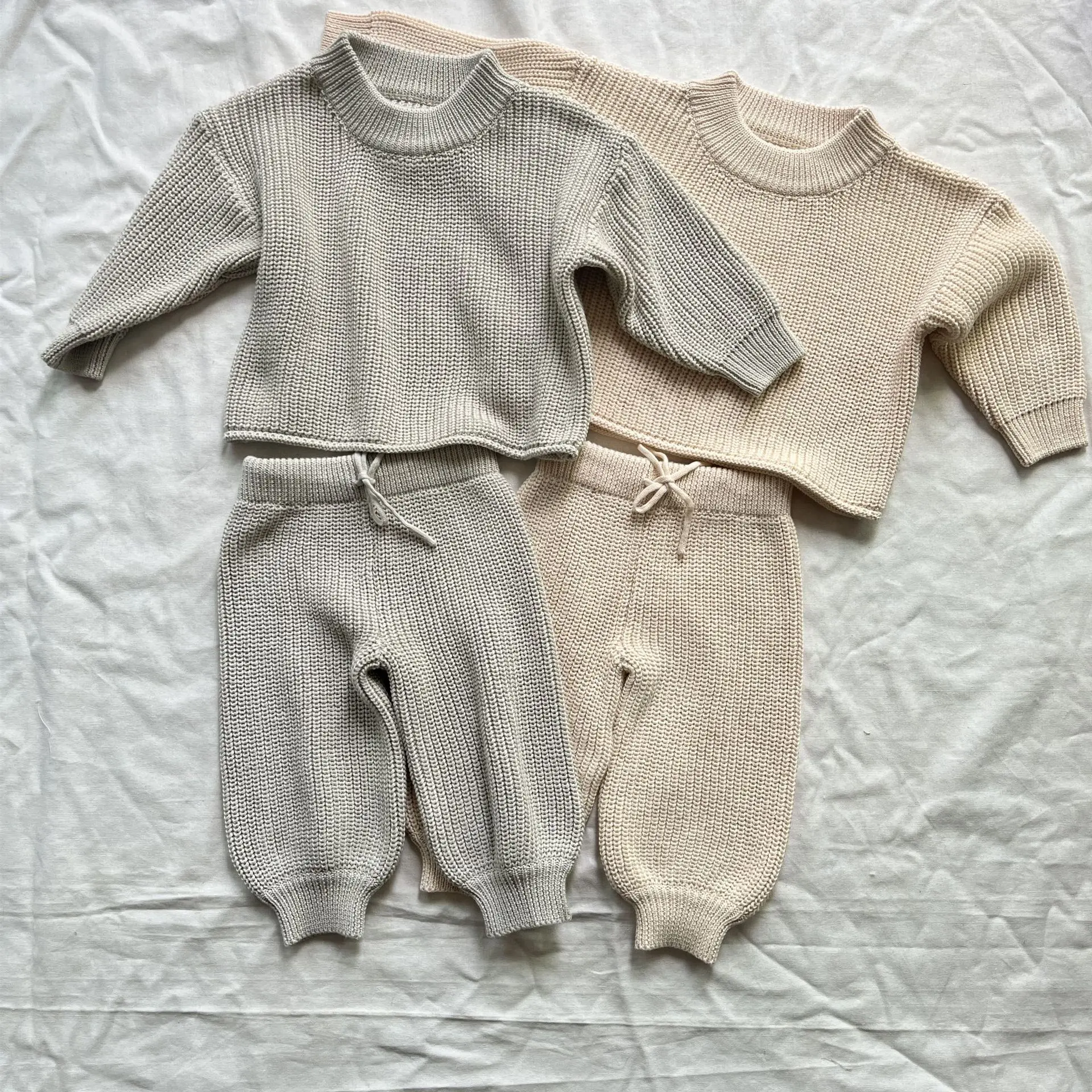 Matching Mommy and Me Cable Knitting Sweater Set Casual Cozy Loose Fit Jumper Set Home Stay Lounge Set