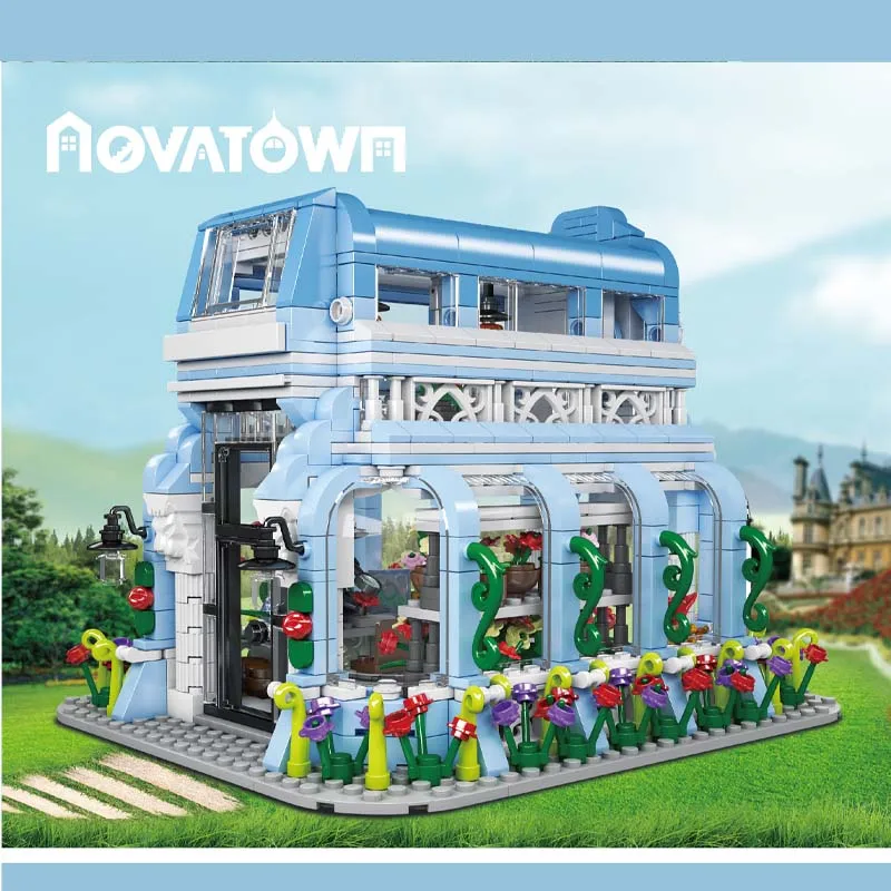 HW Street View Building 1289 Pieces MOC Bricks Flower House Building Model Set With Light STEM Collectible Block 1289PCS