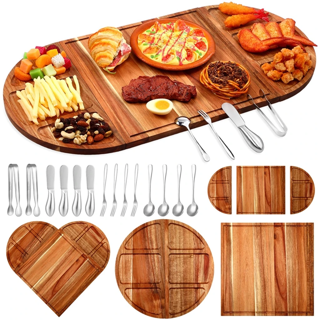 AM Magnetic Wooden Boards For Serving Food,Acacia Wood Cheese Platter Large Wooden Charcuterie Boards Set