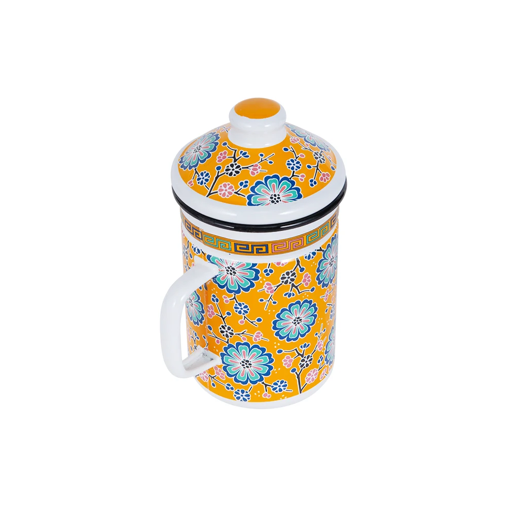 Hot Sale Enamel Handle Coffee Mugs Business Office Personalized Enamel Tea Cups with filter