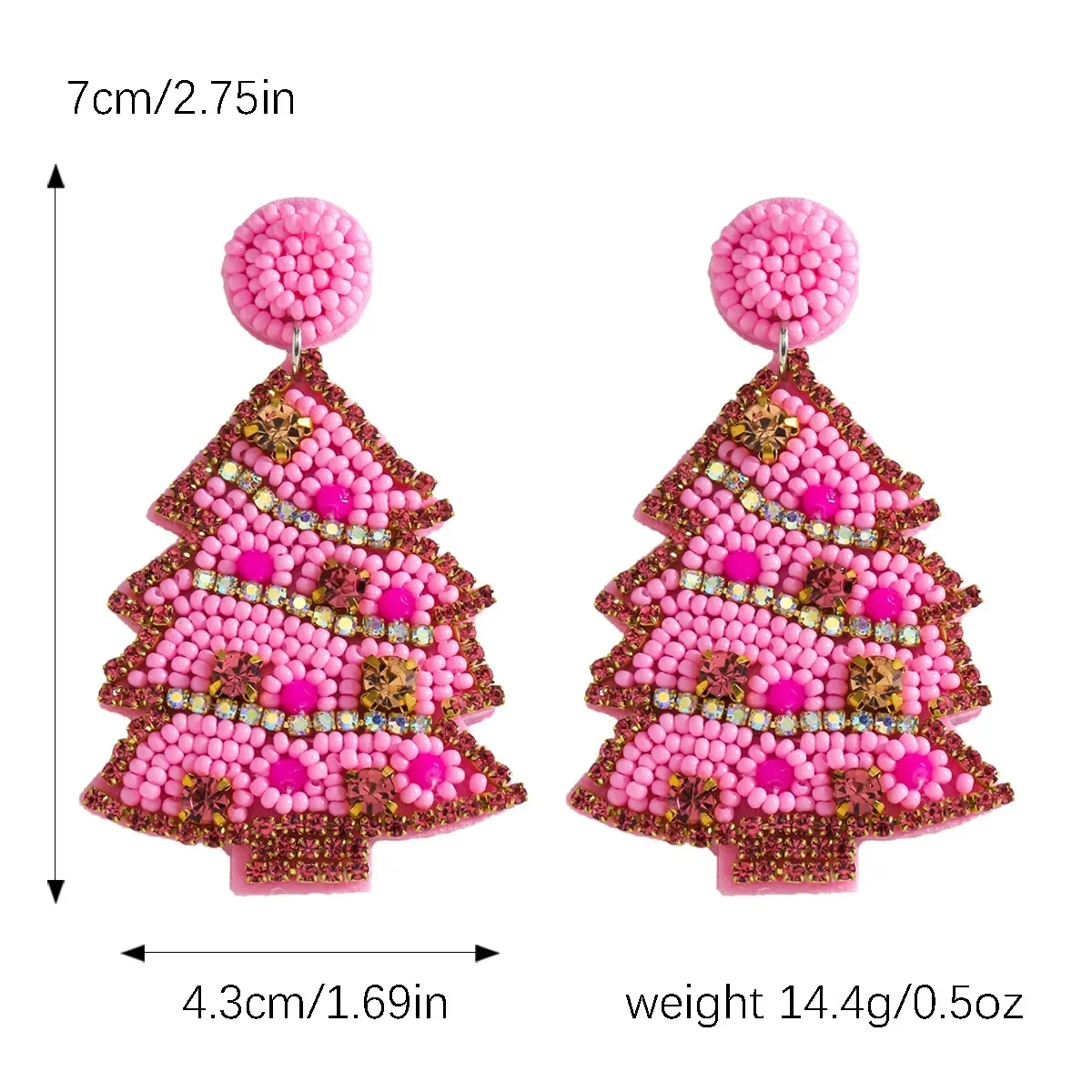 Pink Christmas Tree Funny Snowman Beaded Drop Women Trendy Stainless Steel Festival Party Jewelry Pearl Christmas Series Gift