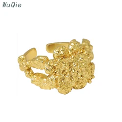 Wuqie Niche Design Irregular Texture Silver Gold Plated Ring Statement Blue Zircon Ring for Women