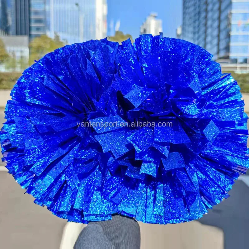 White Gold Girls Dance Cheerleader 3.5inch 4, 5, 5.5, 6 Inch Royal Blue black and yellow metallic cheer poms
