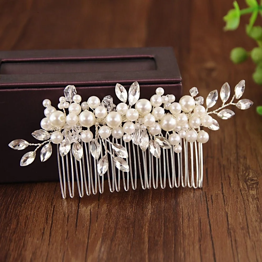 Handmade elegant wedding hair accessories bridal hair comb made by pearls and crystals BP-13