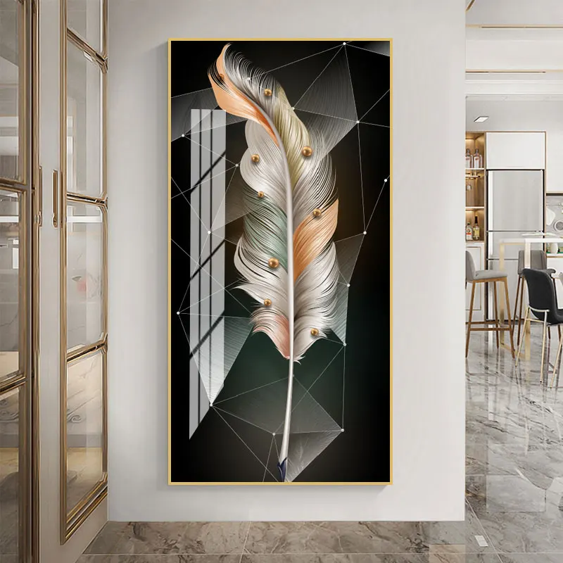 Modern popular mural painting color feather wholesale custom crystal wall painting