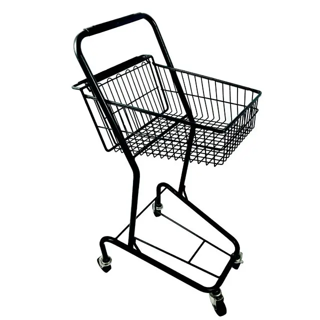 Double Baskets Cart For Convenience Stores boutique double layer storage basket with wheels shopping trolley