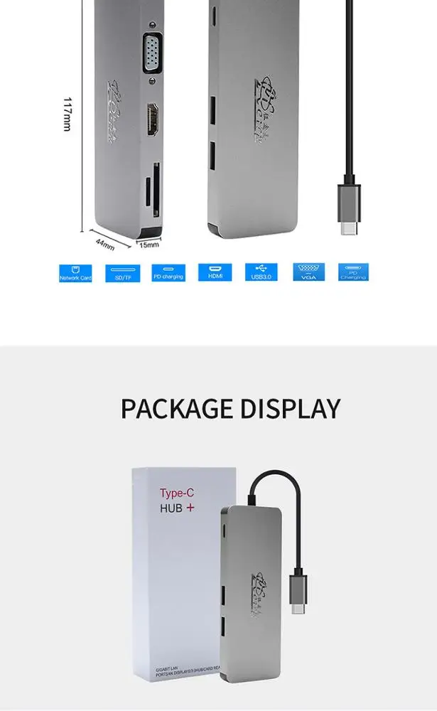  USB-концентратор «Все в одном» с портом Type-c на DVI VGA USB-адаптер LAN 8