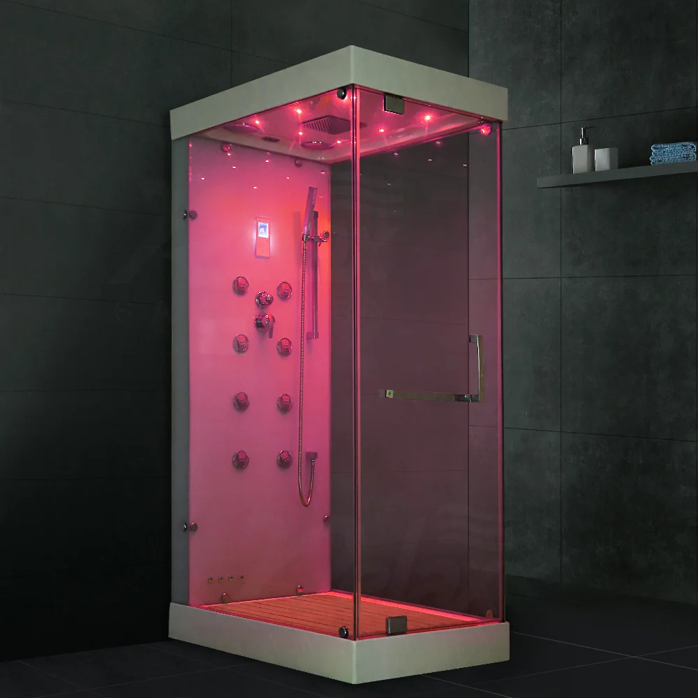 Bathroom White Tempered Glass Door Hydromassage Shower Cabinet Wet Steam Shower Cabin