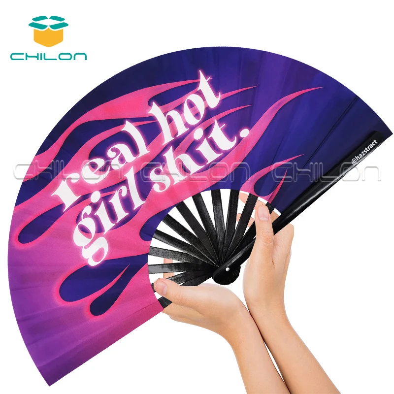 Customized Printed 13 inch Large Clack Bamboo Wooden Logo Manual Folding Hand Fan Wholesale as Rave Festivals Dance Accessories