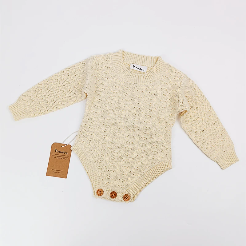 Pinuotu Baby Knitted Romper Organic Cotton Pointelle Knit New Born Onesies Baby Clothes Winter Infant Bubble Romper