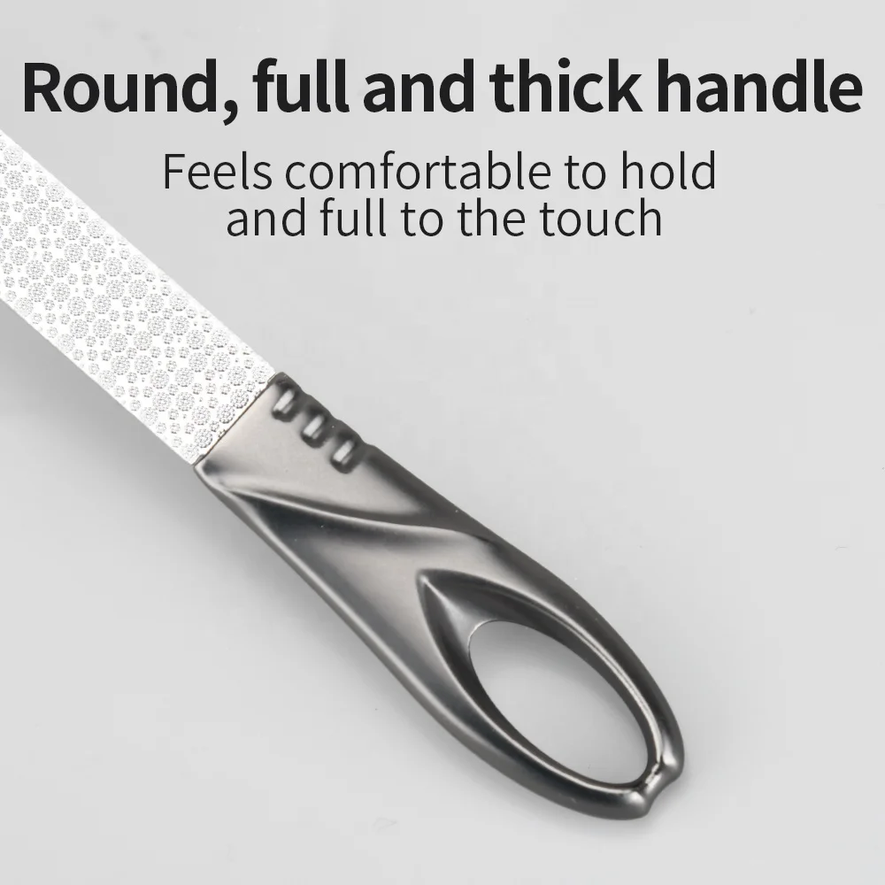 Leather Case Double Sided Non Slip Handle Grit Fingernail File Easily Grinding Stainless Steel Nail Files