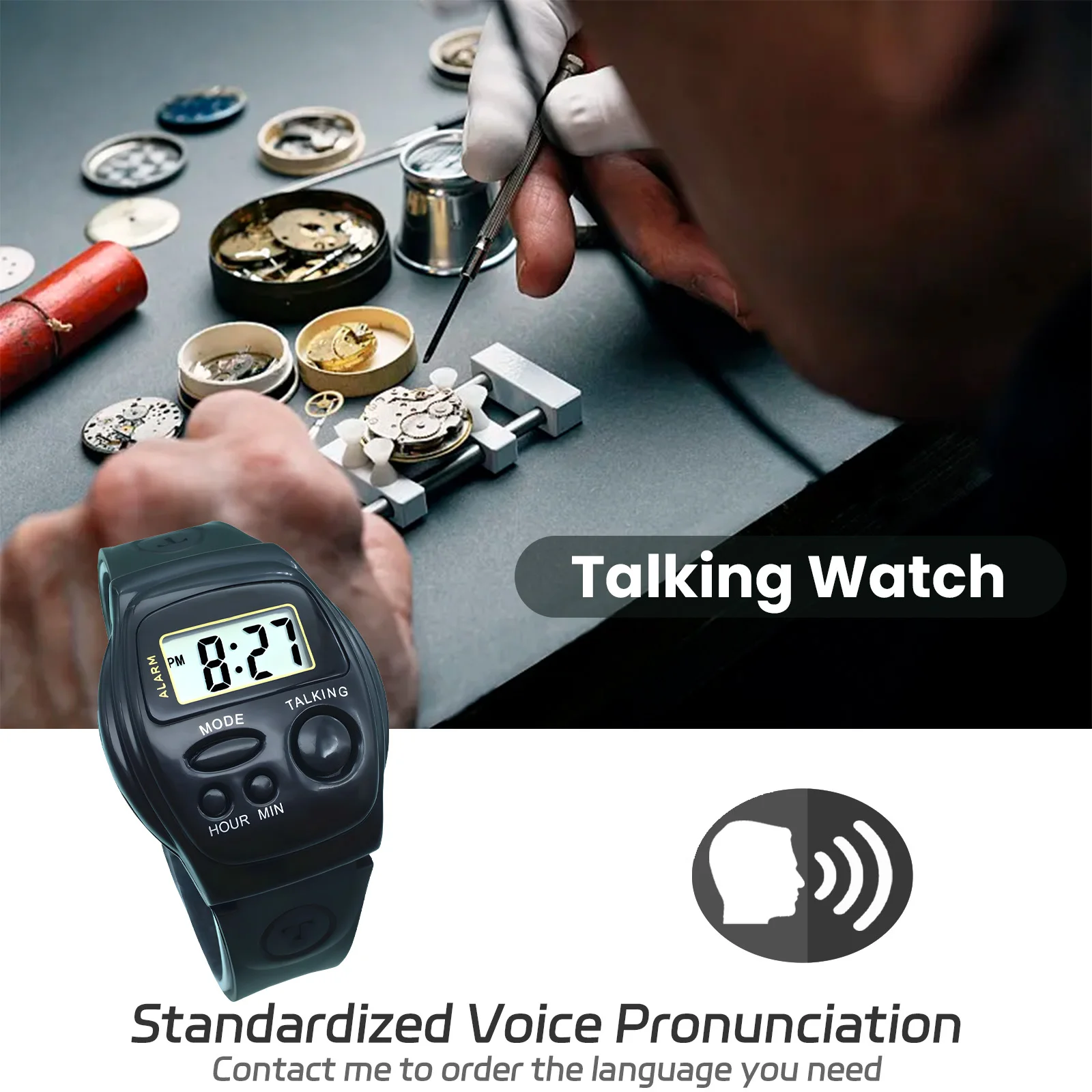 Digital Talking Watch With Time and Alarm for Visually Impaired Blind People Elderly Low Vision