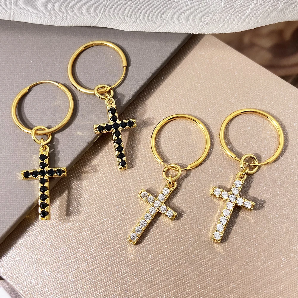 Fast Shipping Discount Jewelry Religious Faith Dangle Earring 18K Gold Plated Huggie Cross Earring For Women