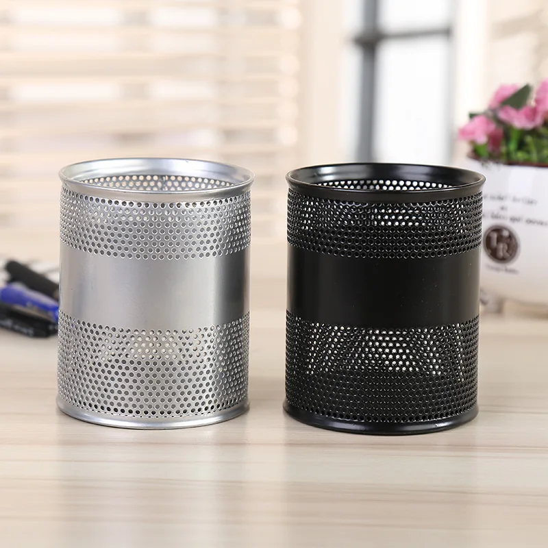Высококачественный популярный черный Настольный органайзер для ручек, круглый стол, металлический сетчатый держатель для карандашей и ручек