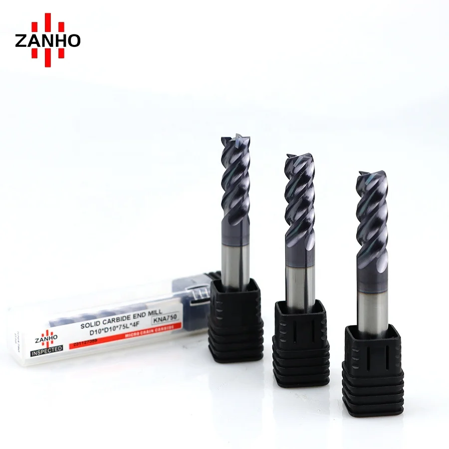ZANHO Solid Carbide 4 Flutes Flat Tungsten Steel End Mills Cutters KNA750 for general applications