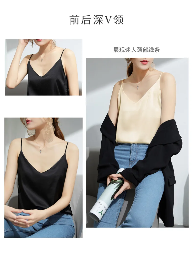 S-XXL Summer Silk Camis V-Neck Basic Top Women Basic Tank Tops Women Sleeveless Vest White Satin Corset Top Female Girl Clothing