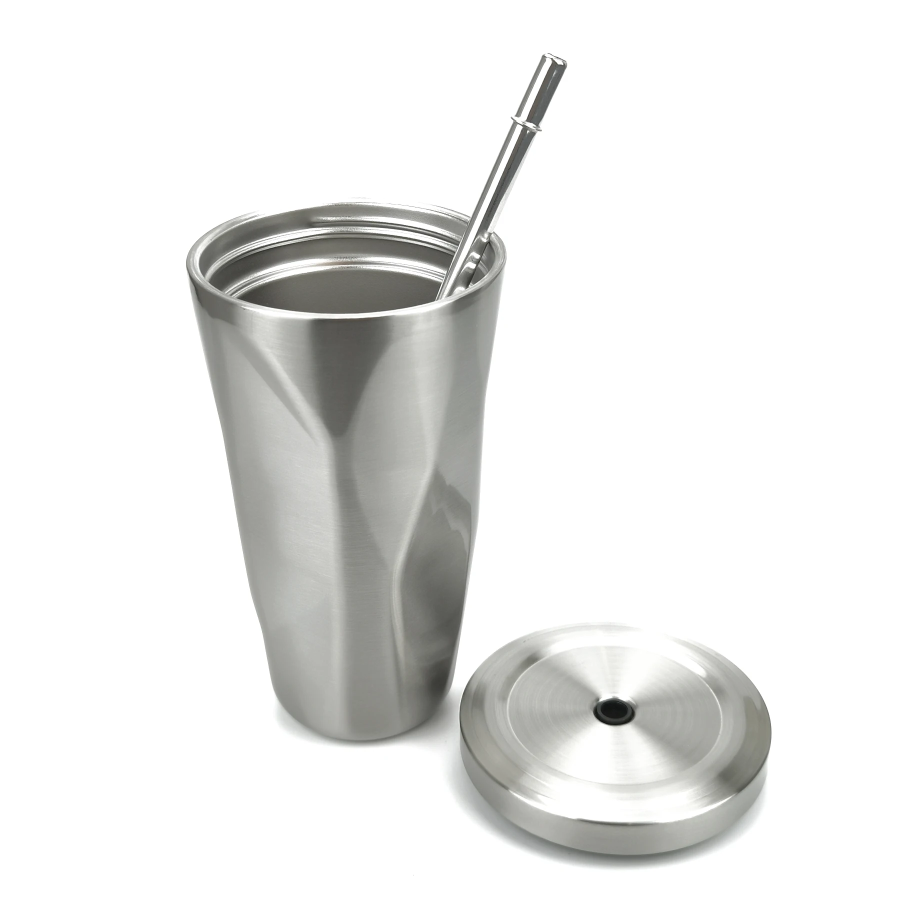 Unique Design 18/8 Stainless Steel Insulated Coffee Cup Handheld Gradient Cup Diamond Shaped Outdoor Tumbler with Straw