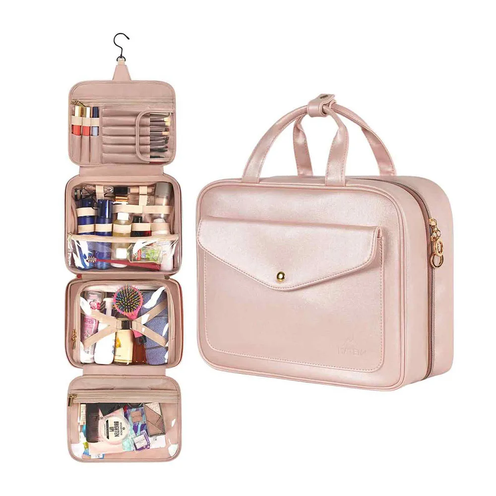 portable brushes Organizer ladies Women hanging toiletry wash makeup case leather beauty Cosmetic travel bag