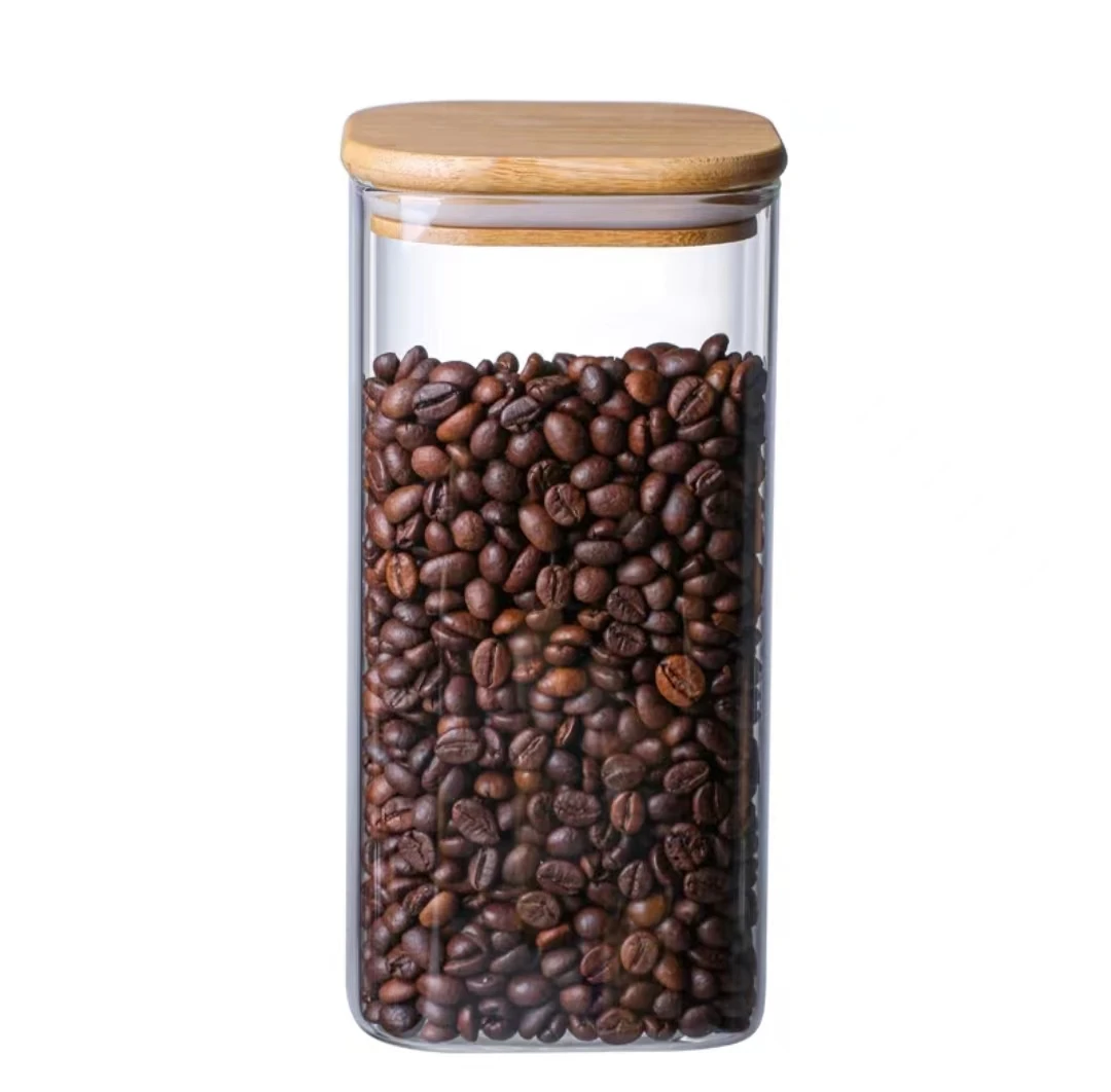 Kitchen Canisters Glass Food Storage Jars with Bamboo Wooden Lids For Sugar,Candy Containers