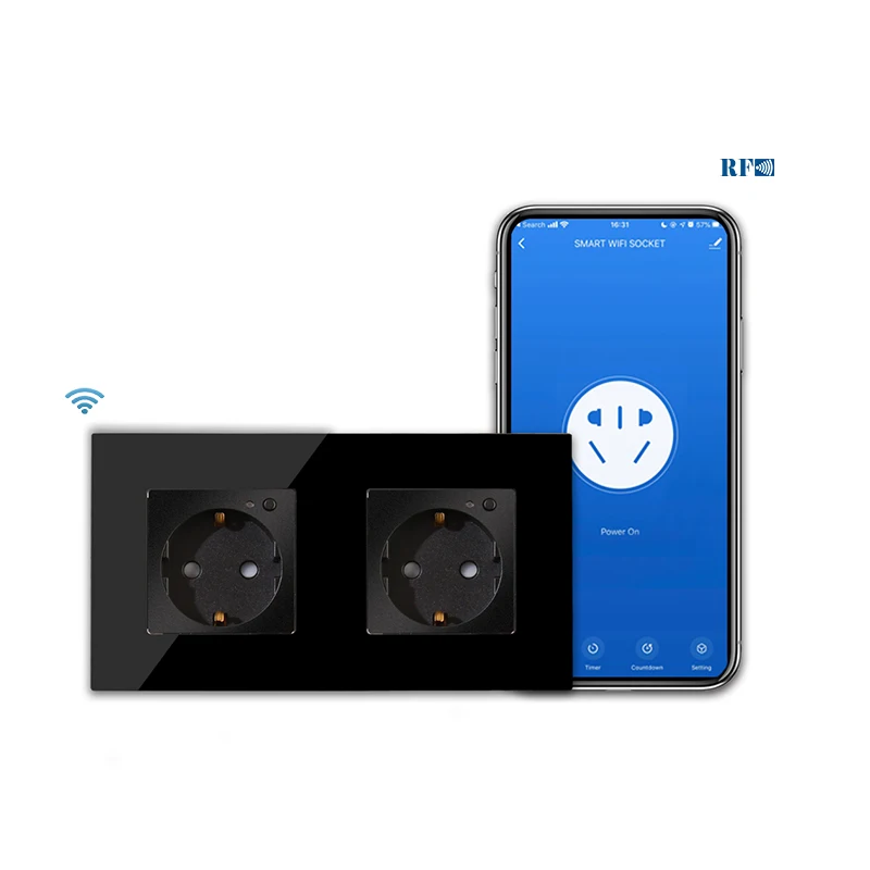 Bingoelec Tuya Smart Double Wifi RF433 remote function European wall schuko socket Type F with led indicator