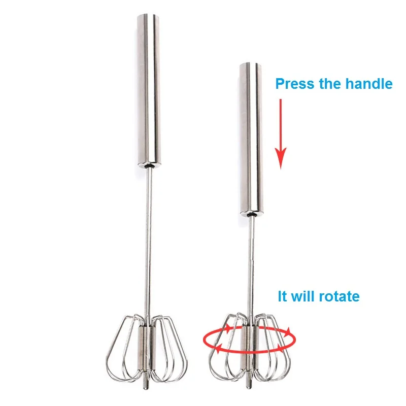 Food Grade Metal Stainless Steel Egg Beater Semi-automatic Rotating Mixer Cream Kitchen Cooking Mixing Tools Stirring Whisk