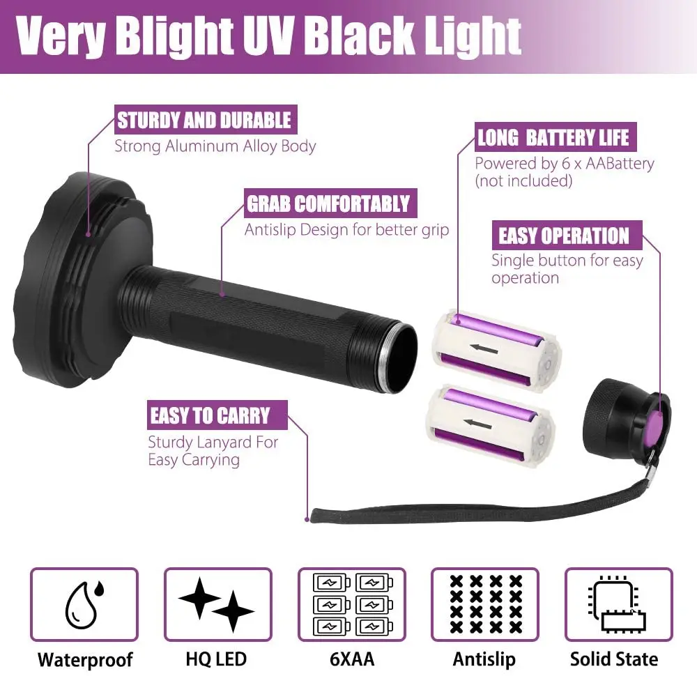 
128 LED Ultraviolet Blacklight 395NM Detector for Dog Urine For Dog/Cat Urine Dry Stains,Bed Bug 128 UV LED Flashlight 