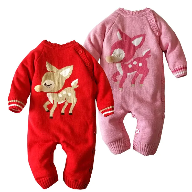 
Cheap price winter thick lined cute deer pattern baby jumpsuit sweaters 