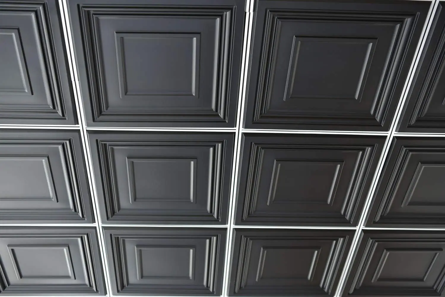 3D PVC Wall Panels Decorative Drop Ceiling Tile Glue up Ceiling Panel Square-Black