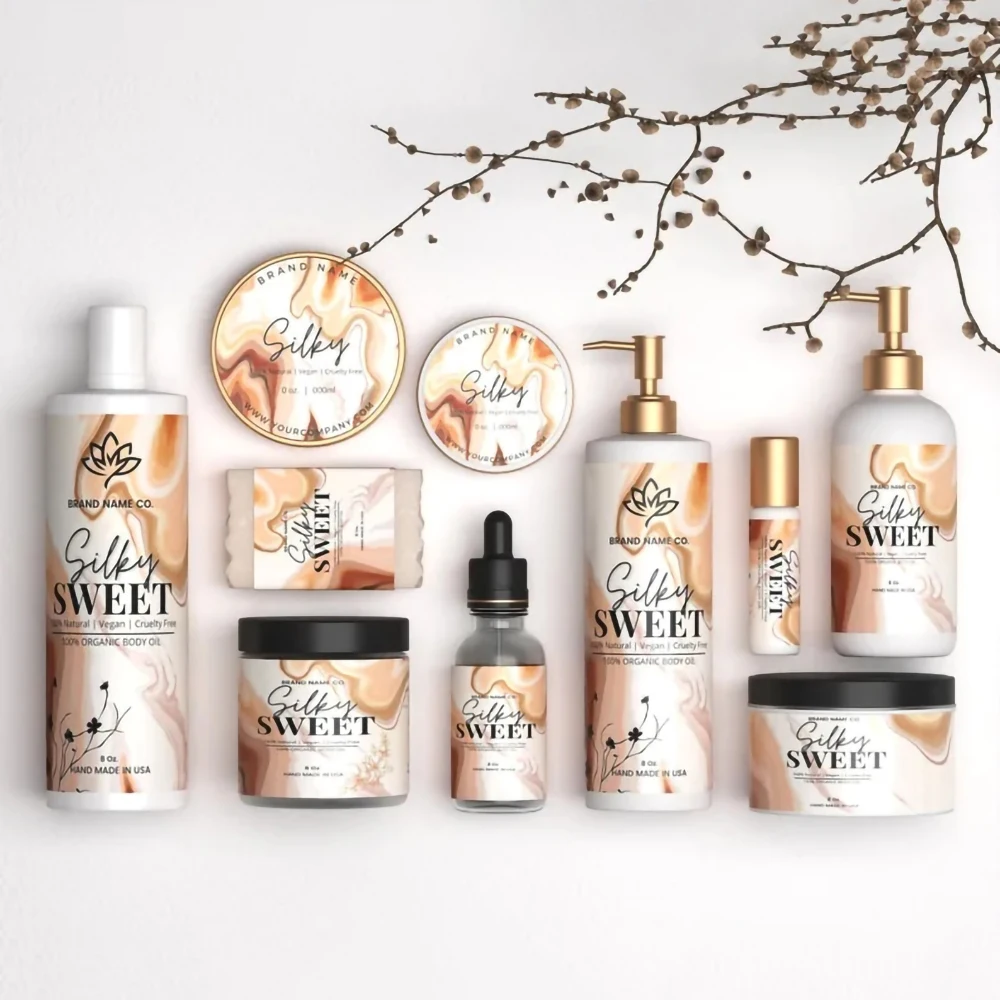 Custom adhesive private cosmetic clear bottle sticker roll transparent hot stamping gold foil logo sticker printing labels