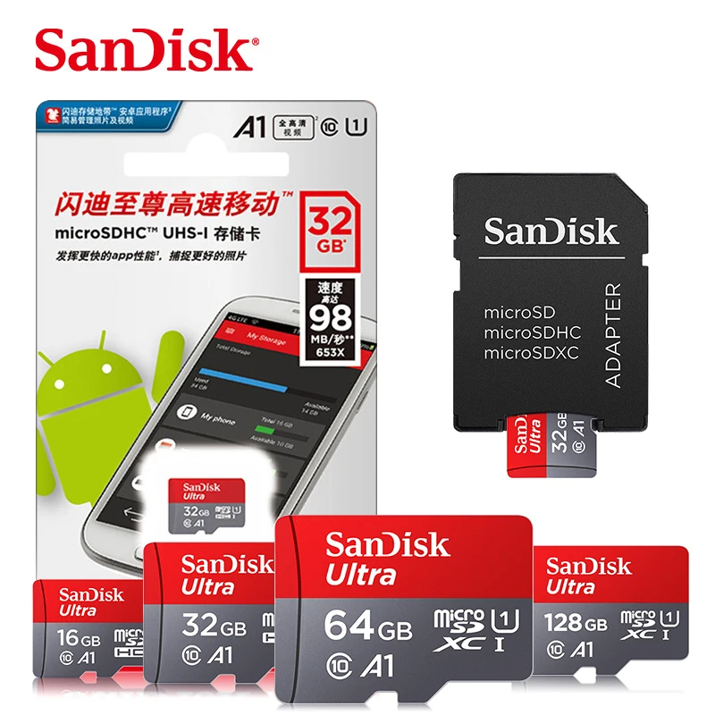 SanDisk карта памяти, класс 10, 32 ГБ, 64 ГБ, 128 ГБ, 200 ГБ, 256 ГБ, 400 гб