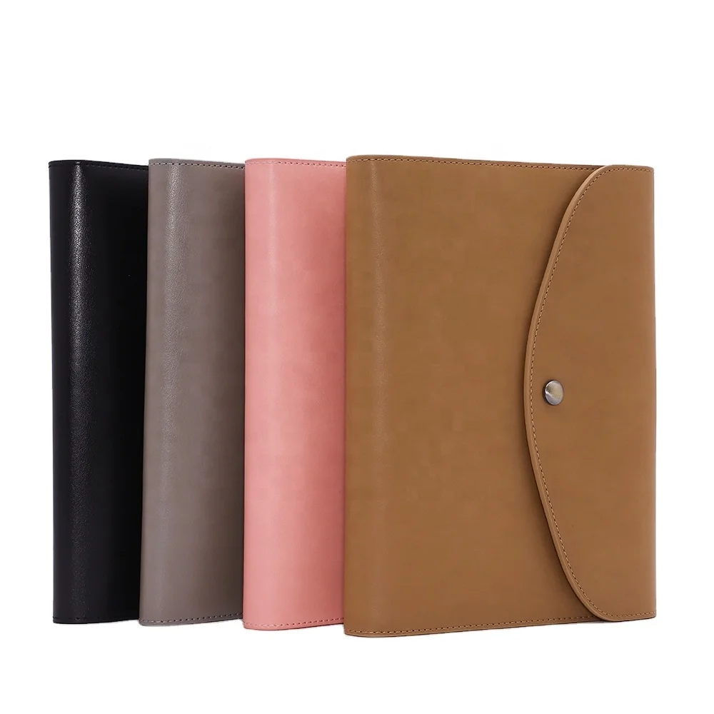 Custom PU Leather Handbag Notebook Tri- Folder Paper-bound Metal Clasp Closure Planner