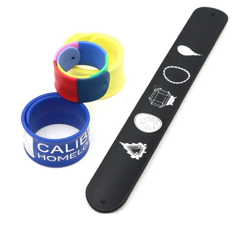 Custom Logo Rainbow Plain Blank Adult Silicone Wrist Band Flexible Snap band Ruler Slap Bracelet