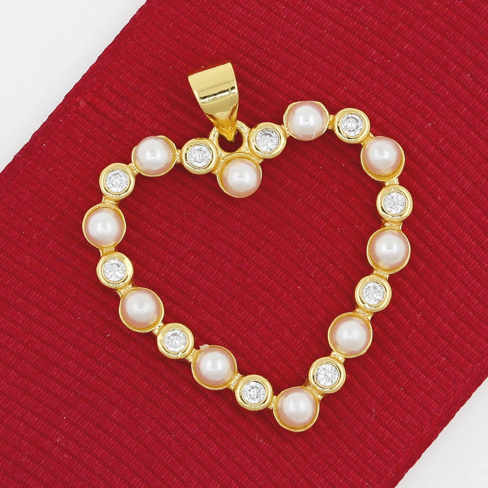 18k gold plated clear zirconia paved white pearl love heart pendants for jewelry making jewelry pendant charms wholesale