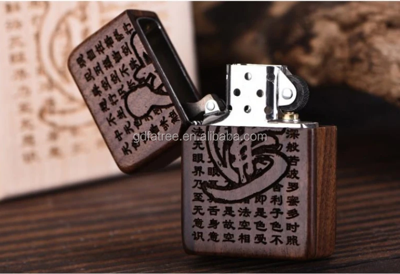 FT-814 Natural creative carved wooden lighter cover for zippo case