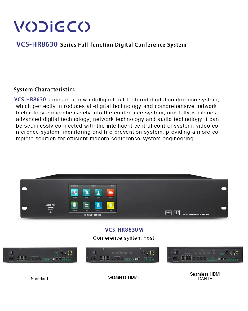 VODIGCO VCS-HR8630M Intelligent Conference System Digital Audio Microphone Conference Host Controller for Major Programs