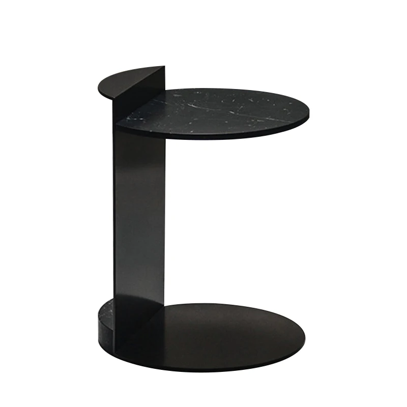 Modern nordic black natural stone metal coffee table milk tea shop living room round side table