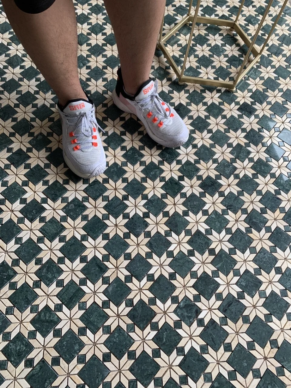 DTH Stone Modern Design Mosaic Tiles Dark Green Beige Natural Stone Marble for Kitchen Bathroom Wall & Floor Parquet Feature